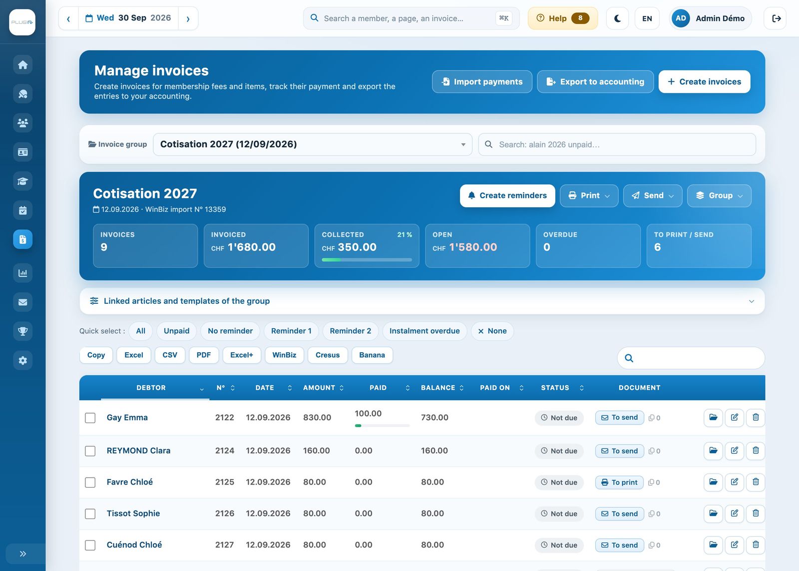 An invoice group after its creation