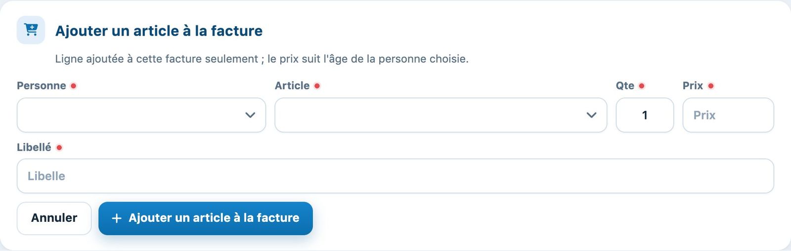 Les lignes d'une facture avec leur état de paiement