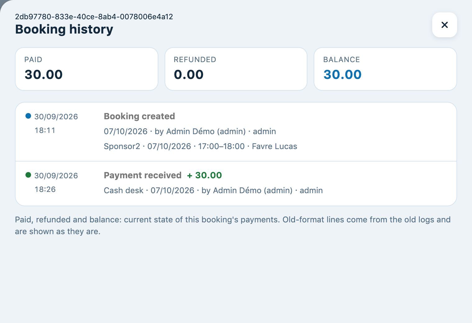History of a booking